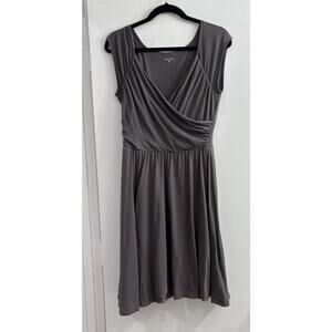 Garnet Hill Womens Dress Small Gray‎ Faux Wrap Stretch Knee Length Cap Sleeve